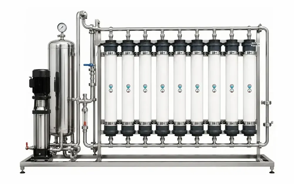 Ultra filtration water filter plant with a row of UF membranes